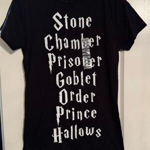 Harry Potter Book Movie Names Black Fitted Women’s T Shirt Top Size Large L New
